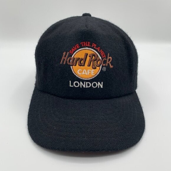 Hard Rock Cafe London Vintage Black Wool Blend Strapback Hat - Picture 2 of 5